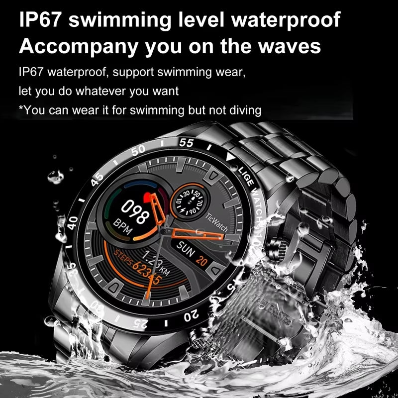 Luxury Full Circle Touch Screen Men Smart Watch Bluetooth Call Steel Band Waterproof Sports Fitness Watch for Android IOS