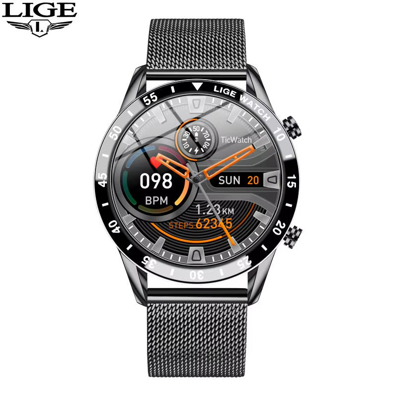 Luxury Full Circle Touch Screen Men Smart Watch Bluetooth Call Steel Band Waterproof Sports Fitness Watch for Android IOS