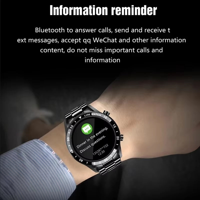 Luxury Full Circle Touch Screen Men Smart Watch Bluetooth Call Steel Band Waterproof Sports Fitness Watch for Android IOS