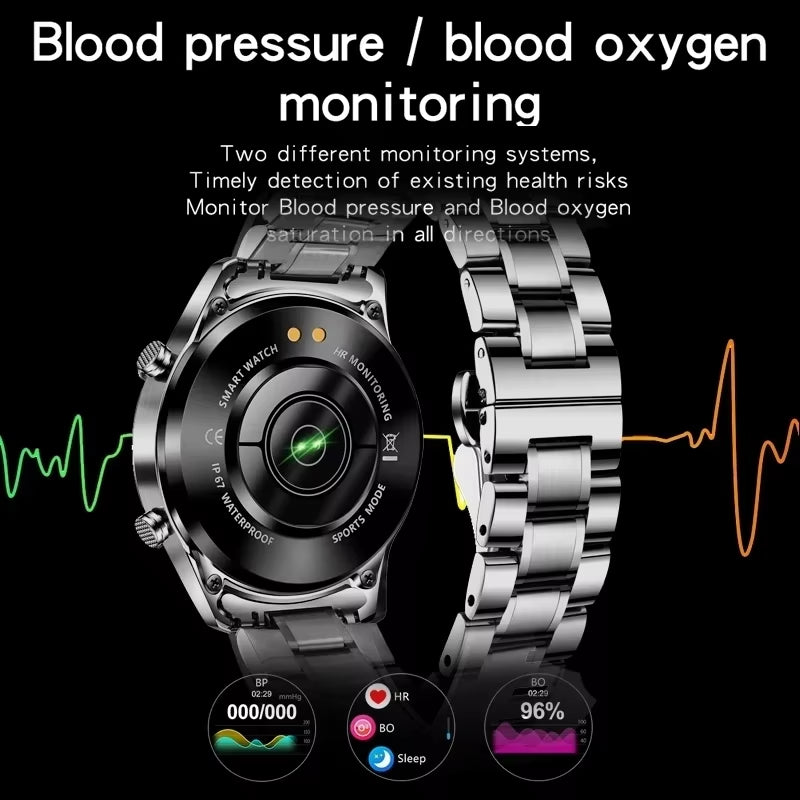 Luxury Full Circle Touch Screen Men Smart Watch Bluetooth Call Steel Band Waterproof Sports Fitness Watch for Android IOS