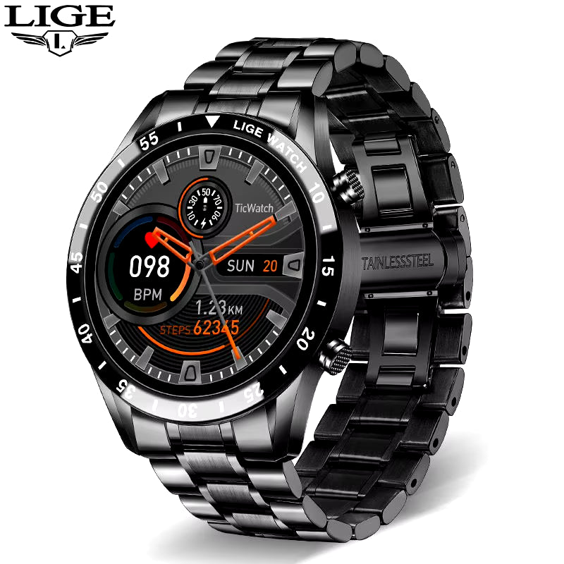 Luxury Full Circle Touch Screen Men Smart Watch Bluetooth Call Steel Band Waterproof Sports Fitness Watch for Android IOS