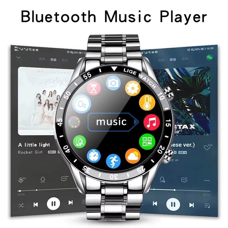 Luxury Full Circle Touch Screen Men Smart Watch Bluetooth Call Steel Band Waterproof Sports Fitness Watch for Android IOS