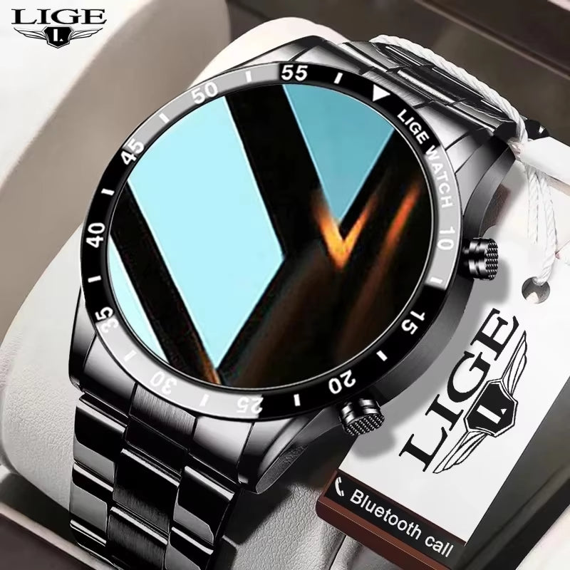 Luxury Full Circle Touch Screen Men Smart Watch Bluetooth Call Steel Band Waterproof Sports Fitness Watch for Android IOS