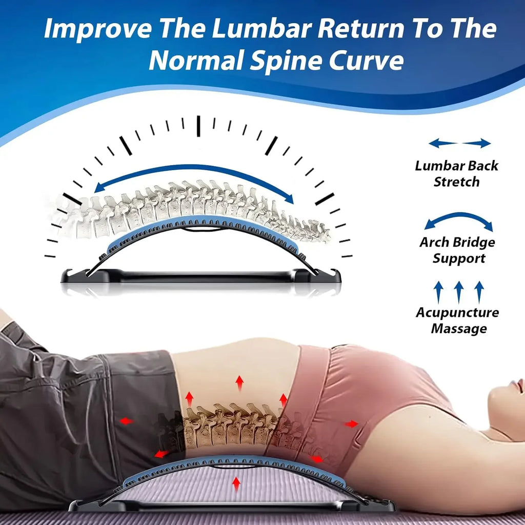 4 Level Adjustable Lumbar Back Stretcher for Lower Back Pain Relief Scoliosis Sciatica - Ergonomic Stretching Device Board