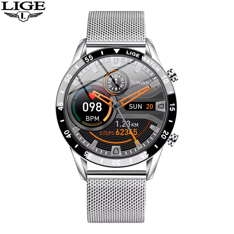 Luxury Full Circle Touch Screen Men Smart Watch Bluetooth Call Steel Band Waterproof Sports Fitness Watch for Android IOS