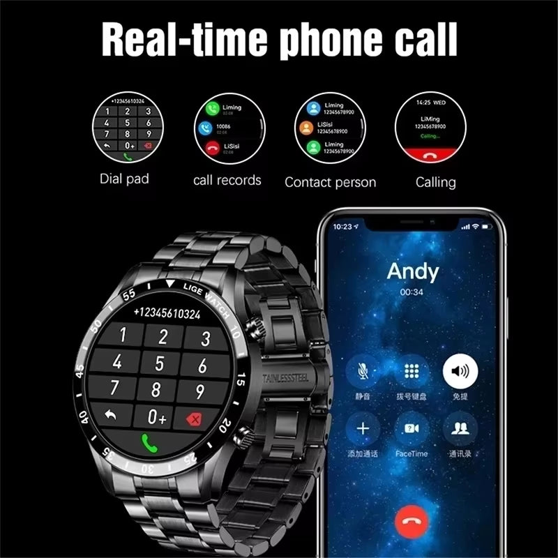 Luxury Full Circle Touch Screen Men Smart Watch Bluetooth Call Steel Band Waterproof Sports Fitness Watch for Android IOS