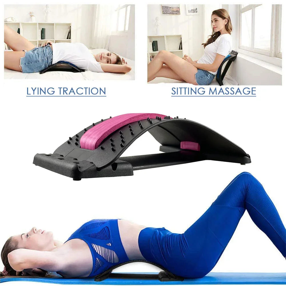 4 Level Adjustable Lumbar Back Stretcher for Lower Back Pain Relief Scoliosis Sciatica - Ergonomic Stretching Device Board