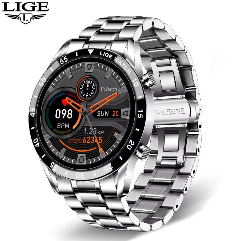 Luxury Full Circle Touch Screen Men Smart Watch Bluetooth Call Steel Band Waterproof Sports Fitness Watch for Android IOS